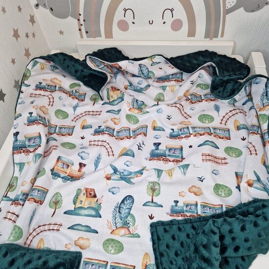 Minky flīsa sedziņa “Vilcieni”