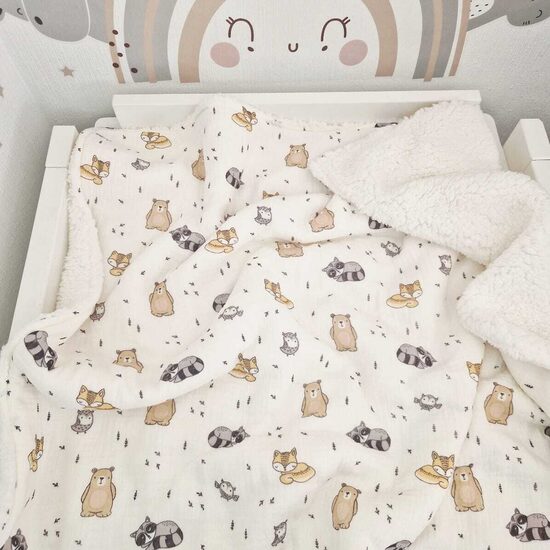 Muslīna un “Teddy” auduma sedziņa ar zvēriņiem