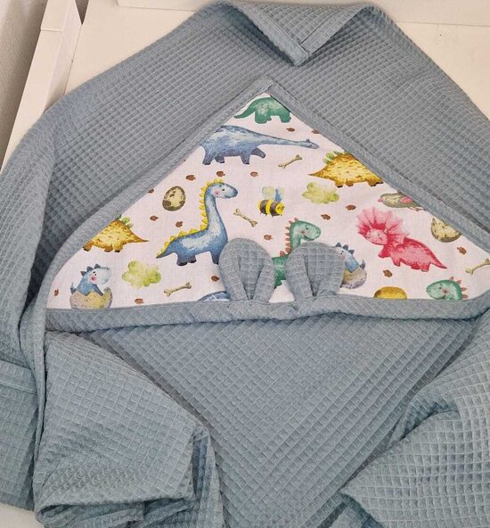 Vafeļauduma dvielis ar kapuci - "Dino"