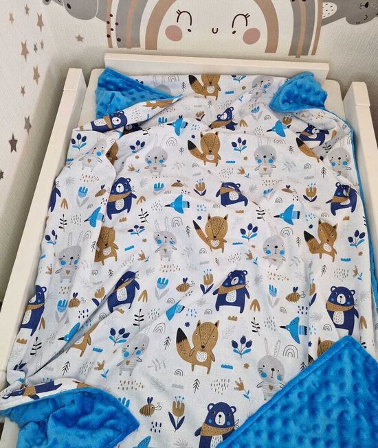 Minky sedziņa ar pumpiņām - “Zilie lāči” zils minky